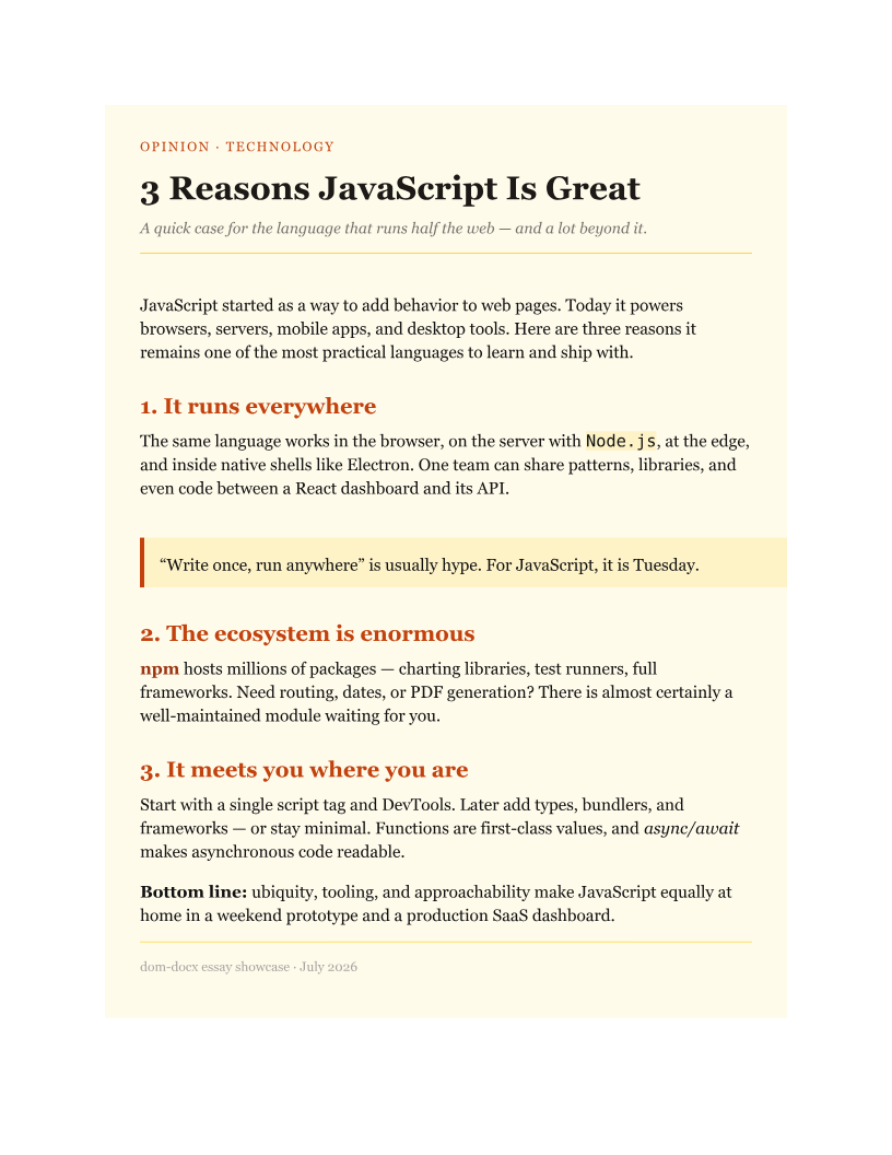 3 Reasons JavaScript Is Great — DOCX preview