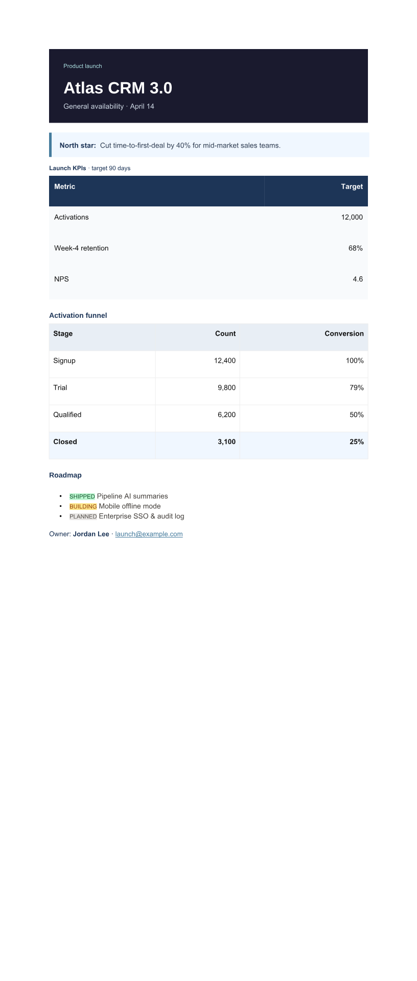 Product Launch Brief — Atlas CRM 3.0 — DOCX preview